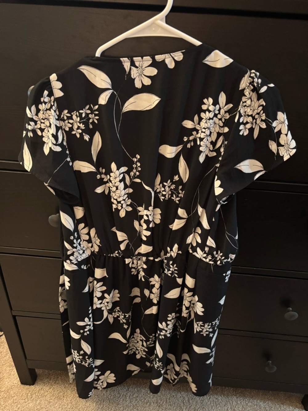 Express Black Floral Midi Dress with White Print